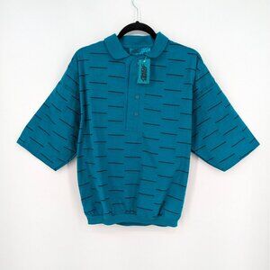 Vintage Street Scenes Polo Shirt Men Size M Dolman Sleeve Geometric 90s Hipster